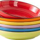 Y YHY Pasta Bowls Set of 6, 30 oz Ceramic Shallow Bowls, Serving Bowls Pasta Plates and Salad Bowls, Microwave & Dishwasher Safe Soup Bowls, Assorted Colors Christmas Day Gift