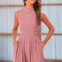 PRETTYGARDEN Womens Summer Jumpsuits Dressy Casual One Piece Outfits Sleeveless Mock Neck Wide Leg Pants Rompers with Pockets (Pink, S)