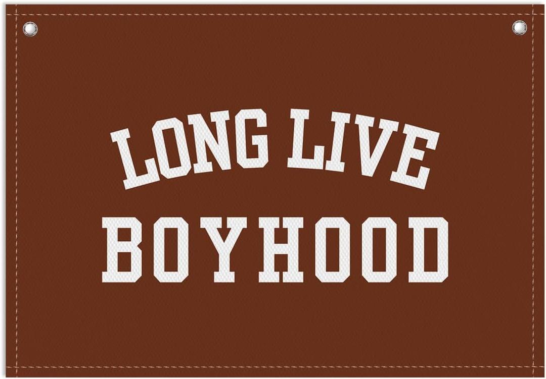 Long Live Boyhood Banner, Toddler Boy Room Decor & Linen Wall Hanging Canvas Banner Flag, Boho Nursery Playroom Toddler & Boys Kids Room Decoration - D08