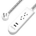 iHome Power Strip with USB Ports, 2 Outlets, 2.1A USB-A Ports, 3FT Braided Cord, Flat Plug, Powers 4 Devices