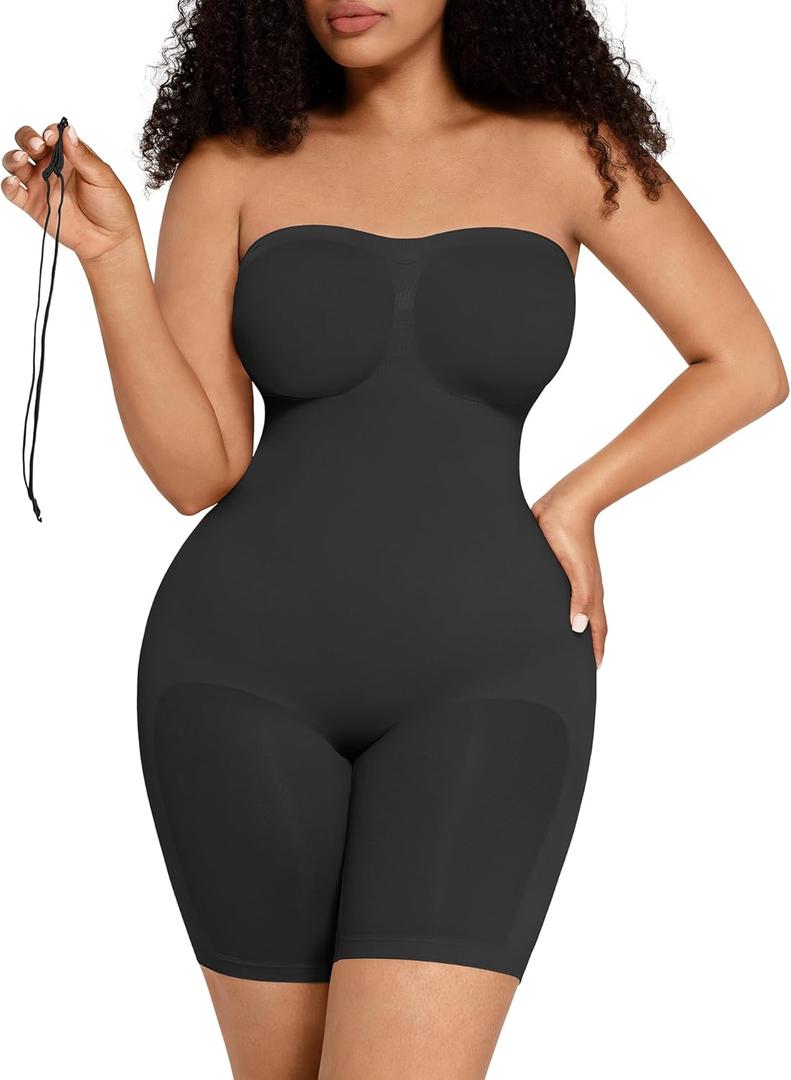 FeelinGirl Strapless Bodysuit for Women Tummy Control Shapewear Wedding Dress Body Shaper with Removable Straps (XX-Large, Black)