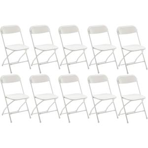 BTEXPERT Set of 10, White Plastic Folding Chairs Steel Frame Commercial 650LB High Weight Capacity Event Chair Lightweight for Office Wedding Party Picnic Kitchen Dining Church School - 10