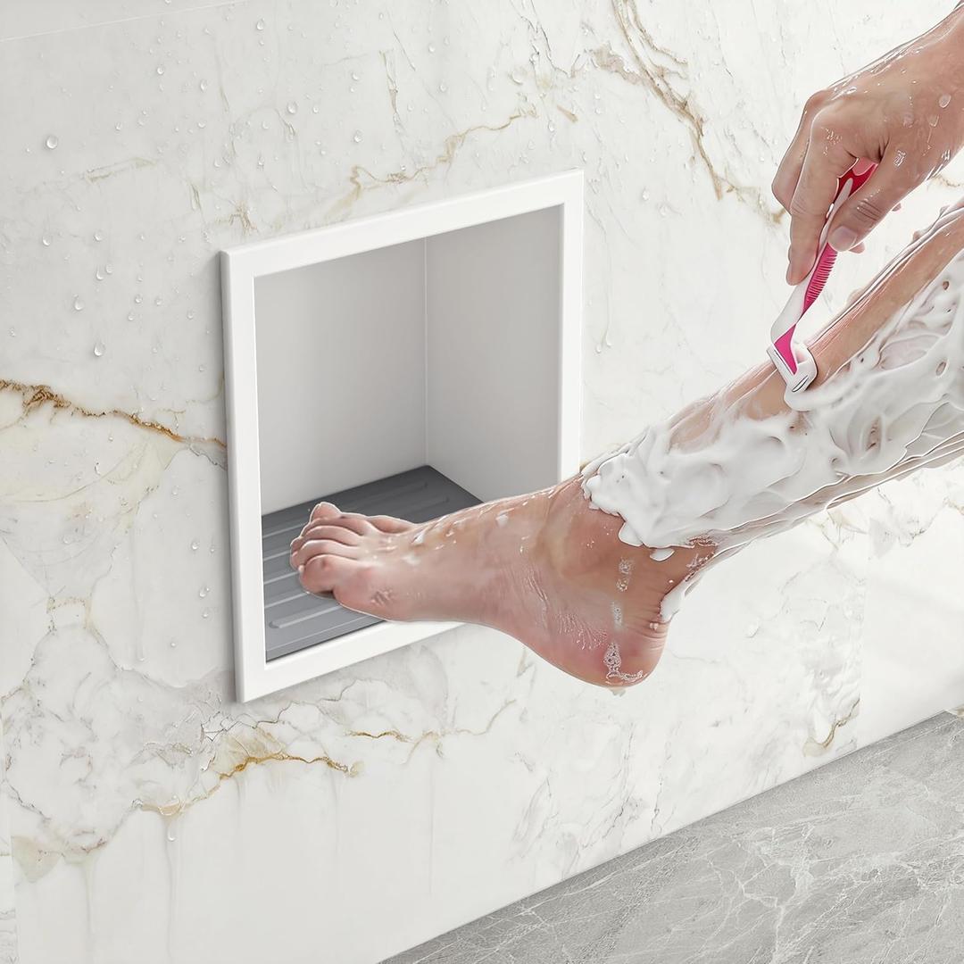 Neodrain Shower Foot Rest for Shaving Legs, 304 Stainless Steel Shower Niche, Recessed Shower Step for Shaving Legs,Niche for Shower Wall, Bathroom Foot Rest (White, 6.7" x 6")