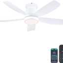 Ceiling Fans with Lights and Remote/APP Control, 41 inch Low Profile Flush Mount Ceiling Fan with Lights, LED Dimmable 5 Reversible Curved Blades 3 CCT 6 Speeds for Bedroom Living Room, White