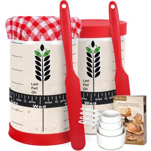 CuteRise Sourdough Starter Jar Kit, 2PACK 40oz Sourdough Starter Jars with Silicone Lids, Cute Cloth Covers, Thermometers, Feeding Time Trackers, Silicone Spatulas, Recipe & Measuring Cups -14PCS