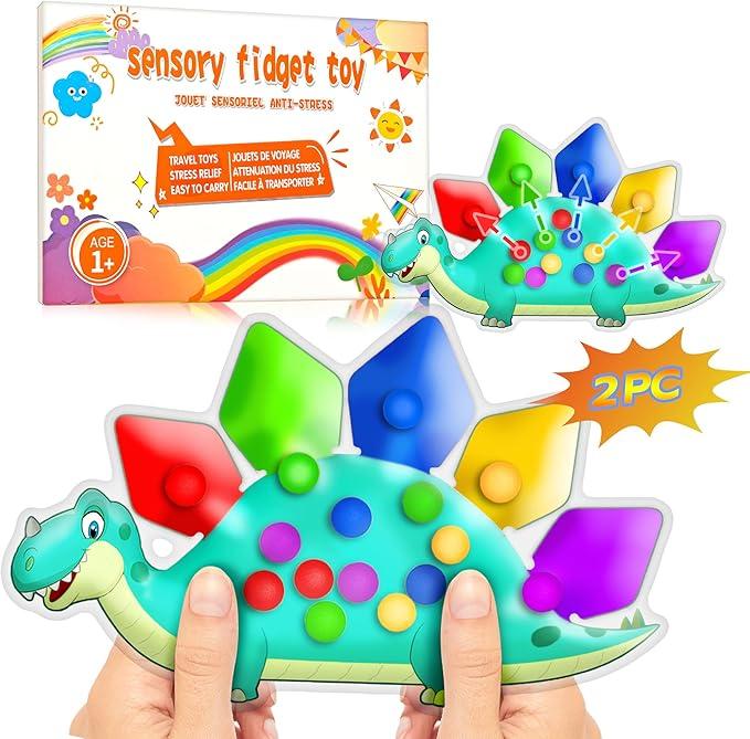 2PC Dinosaur Color Sorting Sensory Toys, Montessori Toy for Toddler Fine Motor Skill Game Learning Activities Quiet Calm Down Fidgets for Classroom Valentine Gift Easter Stuffer for 3 4 5 Year Old Boy