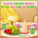 168 Pcs Green and Pink Supplies Princess and Witch Tableware Set Paper Plates Napkins Cups and Tableware Sets for Girls Birthday Party Dinnerware Supplies Decor, Serves for 24 Guest