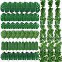 XunYee 24 Strands 165 ft Artificial Vines with Leaves Tropical Leaf Garland and 60 Pcs Fake Monstera Palm Leaves Decor Faux Ivy Vines for Jungle Safari Plant Party Decoration