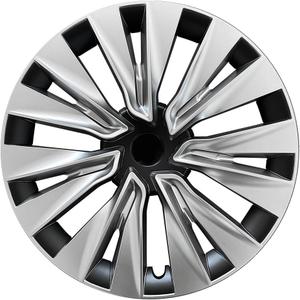 Tesla Model Y 19-Inch Wheel Hub Cover Wheel Covers, 4 Covers Per Pack, Made of Sturdy PC ABS Material for 2020-2024 Model Y Gemini Wheel Cover Replacement, Silver and Black Color