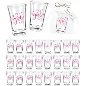 Baby Shower Favors 50 Sets for Guests  1.18oz Acrylic Shot Glasses Bulk with Organza Bags & Thank You Tags  Baby Shower Party Favor for Gender Reveal Party(Pink) (Girl)