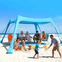 Purebox Beach Tent Sun Shelter - 10x10FT Beach Shade Canopy UPF50+ Protection Easy Setup, with 8 Sandbags, 4 Stability Poles, Sand Shovel, Ground Spikes, Outdoor Shade for Sand, Camping, Fishing, Light Blue (118"L x 118"W x 79"H)