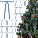 24 Pcs Velvet Bows Christmas Tree Ornaments Vintage Double Faced Velvet Ribbon Bows for Tree Garland Wreath Indoor Outdoor Xmas(5 x 7 Inch,Width of 3/8",Dusty Blue)
