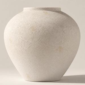 Large White Vase, 11 Inch Wide & 10.6 Inch Tall Round Rustic Iron Vase with Ceramic-Look Stone Texture, Decorative Vase for Flowers, Vases for Centerpieces