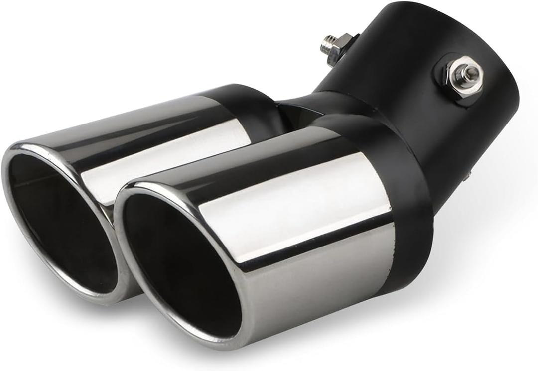 Dual Exhaust Tip, Stainless Steel Bending Muffler Exhaust with Bolt, 2.5" Inlet Dual Tail Pipe Muffler Tip, Exhaust Pipe Modification Accessories, Muffler Tail for Most Cars (Black Silver)