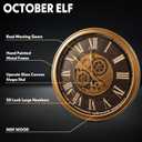 October Elf Large Real Moving Gears Wall Clock 24 Inch Vintage Industrial Steampunk Large Big Metal Wall Clock for Living Room Decor (24 Inch Roman Antique Brass Brown)