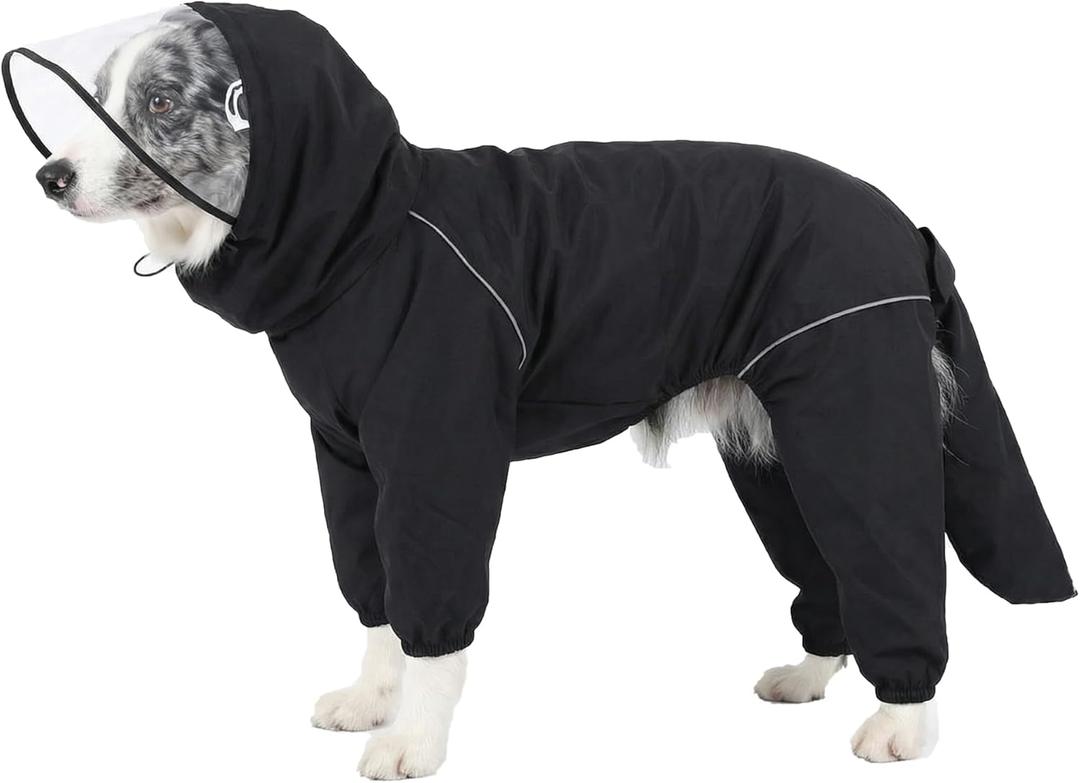 Dog Raincoat for Dogs,rain Jacket Coat, Full Leg Coverage Waterproof Rain Suit with Detachable Hood & Tail, Reflective Strips, Snag-Free Top Zipper (Black for Boy, Small)