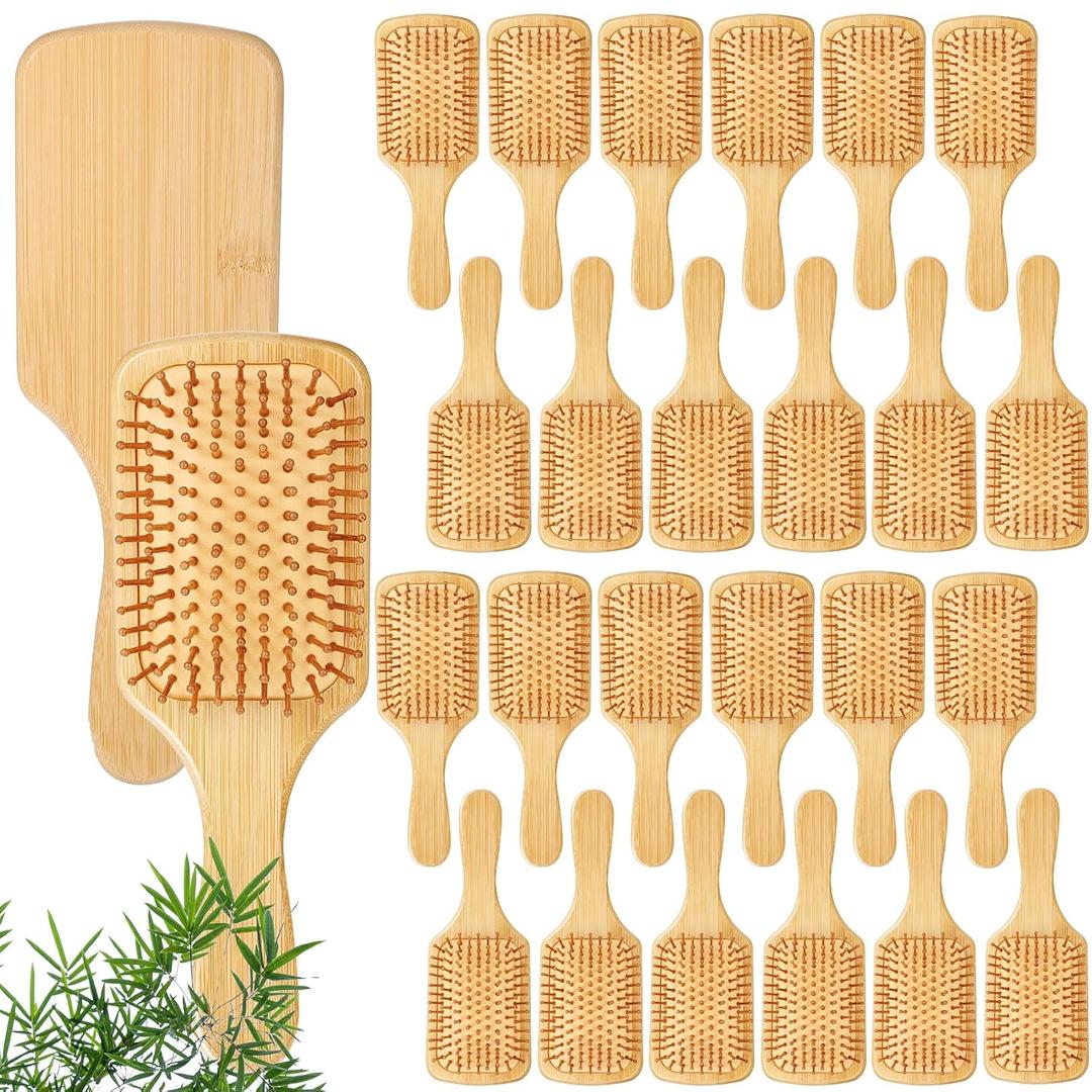 10 Pcs Bamboo Hair Brush, Bulk Round-tipped Bamboo Bristles Detangling Brush Paddle Lightweight Massage Anti Static for Women Men and Children, Stimulates Scalp for Hair Growth (Large, Count, 10)