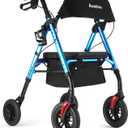 Ambliss 10" Front Wheeled Walkers for Seniors,Rollator Walker with Seat and Extra Wide Backrest, Lightweight Collapsible Rolling Walker, Adjustable Height Rollator Walker with Cup & Cane Holder (Blue)