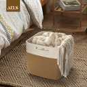 AELS Hand Woven Cotton Baskets for Storage, Cube Storage Bins with Handles, Foldable Collapsible Closet Organizers and Storage, Boho Farmhouse Storage Cubes for Shelves, Beige and Khaki (Pack of 3)