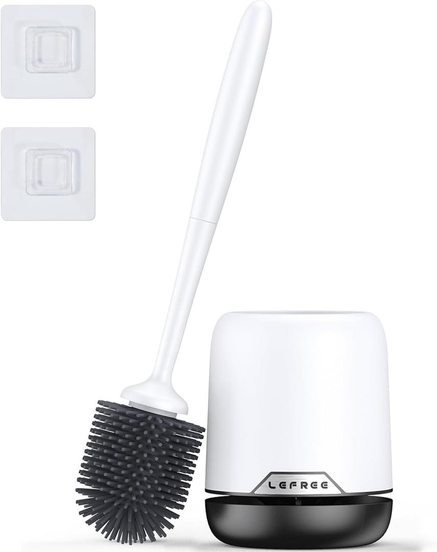 Lefree Silicone Toilet Brush,Rubber Toilet Bowl Brush and Holder Set with Ventilated Holder, Toilet Cleaner Brush for Bathroom,Floor Standing & Wall Mounted Toilet Scrubber Without Drilling