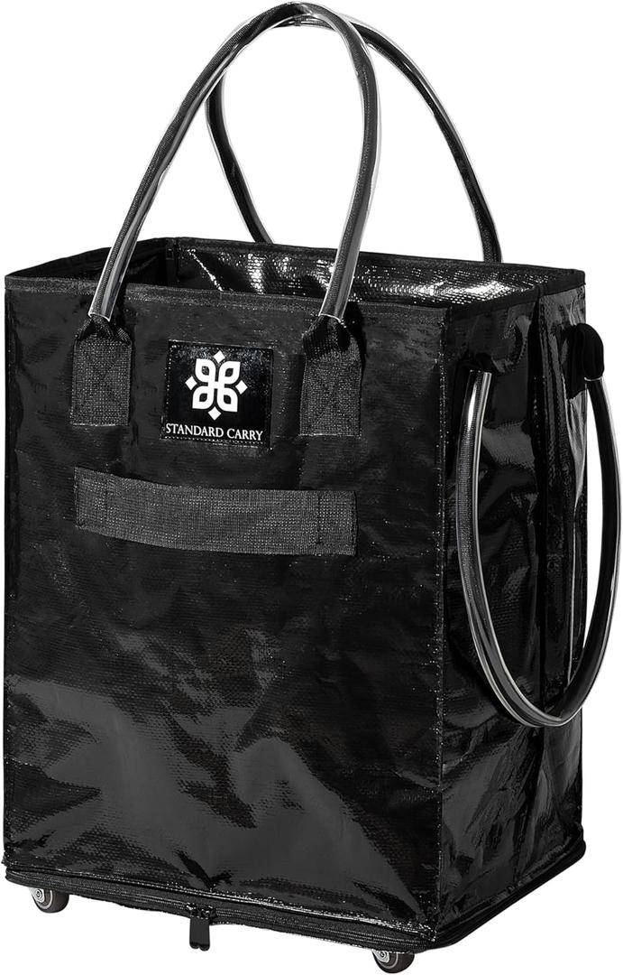 Reusable Grocery Bag with Wheels - Foldable Rolling Tote, Zipper Closure, Heavy-Duty, Eco-Friendly, Carry Up to 70Lbs - Perfect for Shopping, Laundry, Sports Schlepping, and More!