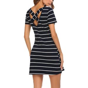 Feager Women's Casual Striped Criss Cross Short Sleeve T Shirt Dress (Large, 04 Black)