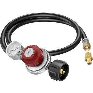 Kohree Upgrade 4FT Adjustable Propane Regulator with Hose High Pressure, Stanless Steel 0-30 & 0-60 PSI Gauges &  Flare Fitting for Fire Pit, Fryers, Burners, Heaters, QCC1 Tank, BBQ Grill, Stoves