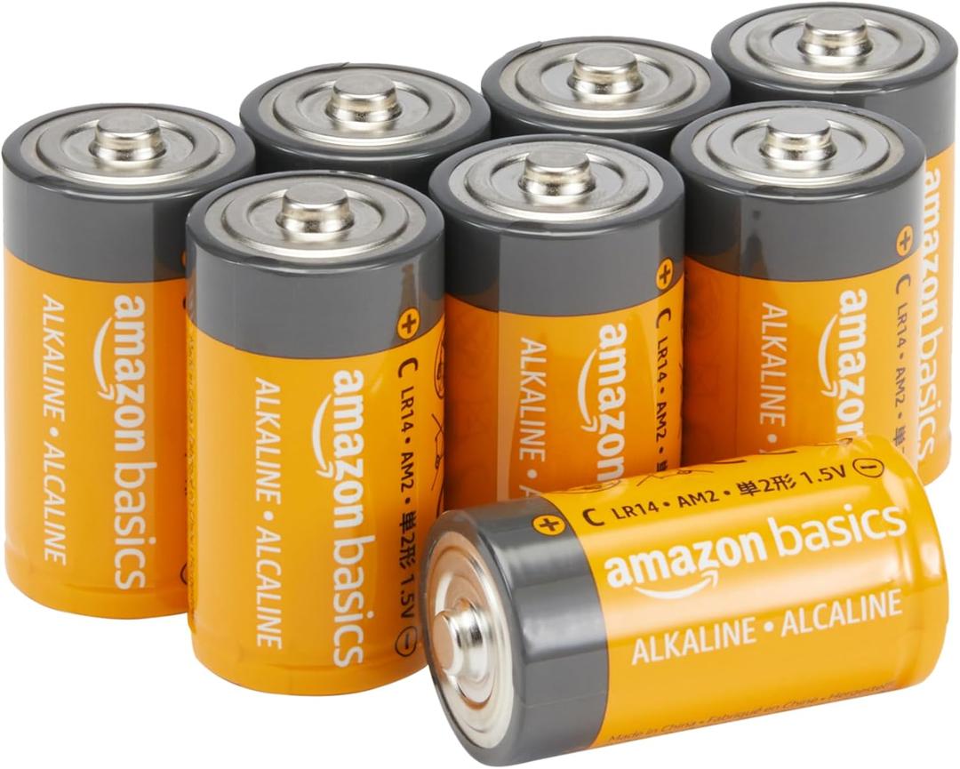 Amazon Basics C Cell Alkaline Long-Lasting All-Purpose Batteries, 1.5 Volt, 5-Year Shelf Life, 8-Pack