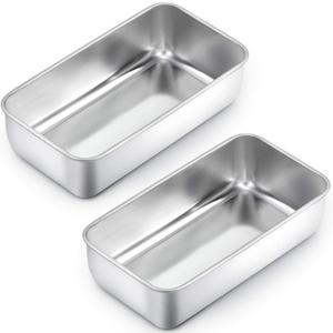 TeamFar Loaf Pans for Baking Bread, 9 5 Inch Stainless Steel Loaf Bread Pans Tins for Homemade Brownies, Healthy & Sturdy, Oven & Dishwasher Safe - Set of 2