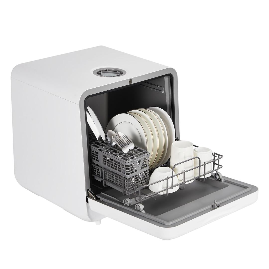 Countertop Dishwasher, Mini Dishwasher with Faucet & Manual Water Tank(5L) Modes Water Inlet, Compact with More Space Inside,6 Programs Ideal for RV & Apartments, No Hookup Needed