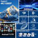 Wielio 2026 Smart Projector Android TV with WiFi 6 and Bluetooth 5.0 Built in 1000+ Apps 240 ANSI Portable Bedroom Mini Movie Projector Support 4K/1080P Auto Keystone & Zoom