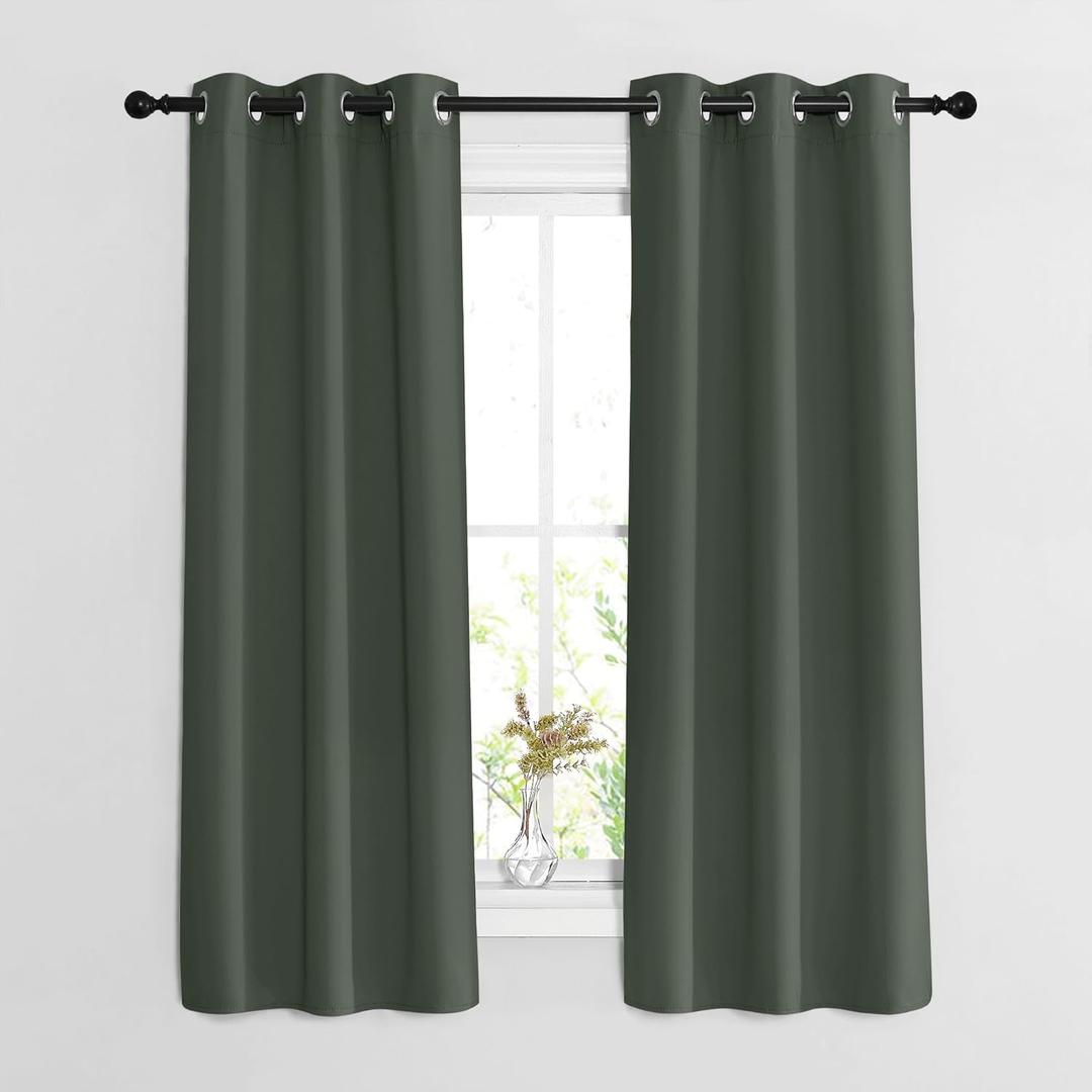 NICETOWN Bedroom Curtains 63 inch Length 2 Panels - Grommet Top Blackout Room Darkening Sound Reduction Privacy Thermal Drapes for Flat/Laundry, Dark Mallard, W37 x L63