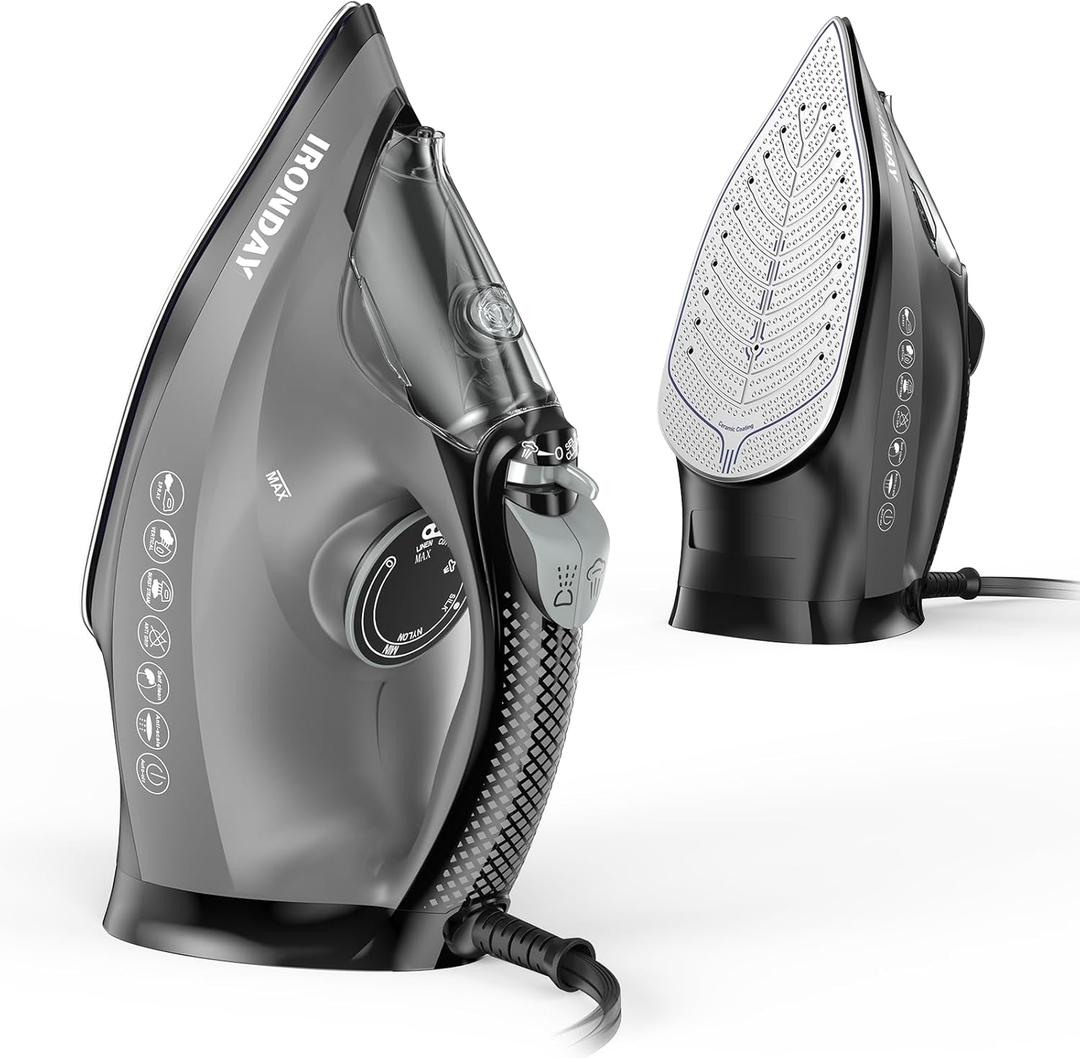IRONDAY Steam Iron for Clothes, 1800W Cloth Iron with Ceramic Soleplate, Auto-Off, 20s Fast Heat-up,Burst of Steam, Self-Cleaning, 20.28oz Water Tank for Home Ironing