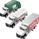 TEMI 3 Pack of Diecast City Transport Vehicles, Garbage, Tanker, Express Delivery, 1/50 Scale Metal Collectible Models With Opening Doors for Boys and Girls