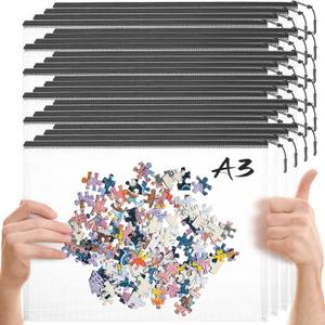 24pcs Mesh Zipper Pouch Puzzle Storage Bags A3 17x12 Inches Large File Bags Black Reusable Zipper Pouches for Organizing, Classroom Board Game Organization
