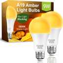 Amber Light Bulbs for Sleep: 9W Amber Warm 1800K, Blue Blocking Dim Bulbs 60W Equivalent, E26 Bulb for Mood Soothing, Bedroom and Baby Nursery Light, 2 Pack