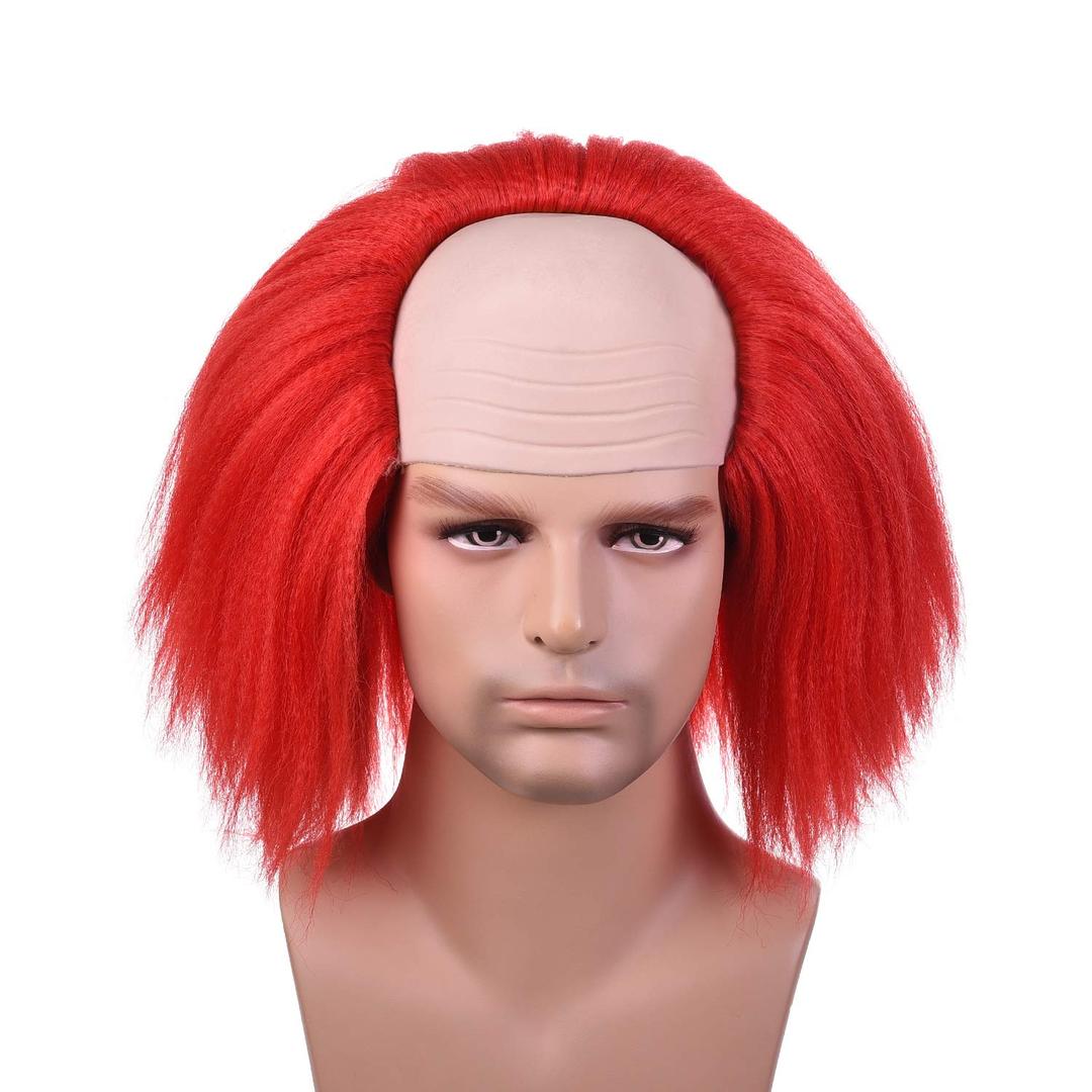 morvally Short Fluffy Synthetic Hair Red Clown Horror Halloween Cosplay Wigs for Men Adult