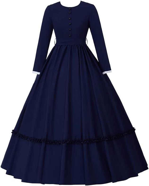 Women's Victorian Civil War Dress Costume Vintage Reenactment Historical Dresses Southern Belle Costumes Ball Gown (XX-Large, Dark Blue)