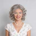 5PCS Old Lady Wig Costume Set for Women Granny Costume Set with Hair Cap Glasses Glasses Chain and Pearl Necklace for Halloween Party (Grey)