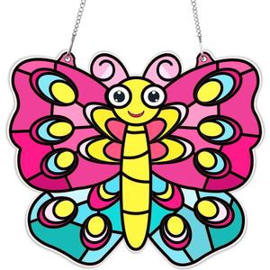 Qyeahkj Butterfly Craft Kits Stained Glass for Spring Butterfly Sticker Suncatcher Made Easy Activity Kit Decorations for Sun Catcher Kits Home Indoor Art Game Activities Favors