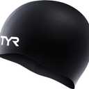 TYR Adult Wrinkle Free Silicone Swim Cap for Drag Reduction and Hair Protection (Black)
