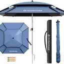 Patio Umbrella with Exclusive Black Coating, 7.2ft/7.8ft Heavy-Duty Double-Layer Nylon Canopy, Adjustable Tilt Sun Shade Outdoor Table Umbrella, UV Protection & Carry Bag for Beach, Fishing, Backyard (Norway blue, 7.2FT)