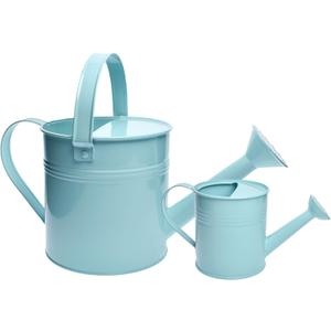 Small Metal Watering Can Set, Pink, 1.2L and 0.23L Garden Cans with Long Spout, Indoor Outdoor Plant Care (Green Blue)