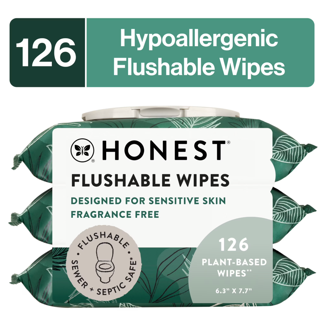 The Honest Company Flushable Wipes, Plant-Based, 126 Count, Tropical Leaves