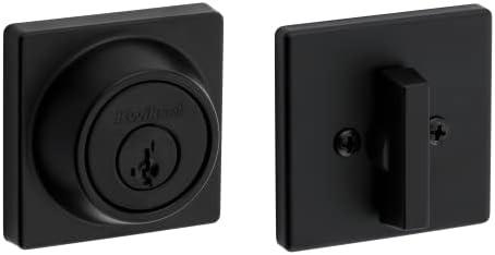 Kwikset 660 Contemporary Deadbolt Deadbolt Lock, Matte Black Square Exterior Keyed Front Entry Door, Pick Resistant SmartKey Rekey Security, Single Cylinder Dead Bolt
