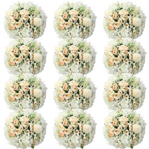Tigeen 12 Bundles Peonies Artificial Flowers Faux Roses Silk Flowers Hydrangea Artificial Bouquet for Wedding Table Centerpiece Floral Vase Home Office Bridal Decor (Champagne)