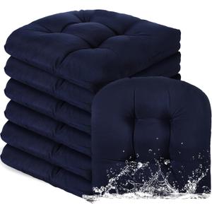 Thyle Outdoor Chair Cushions Set of 6 Waterproof Sun Protection Square Tufted Overstuffed Patio Furniture Seat Cushion for Patio Funiture Dining Indoor 19" x 19"(Navy Blue)
