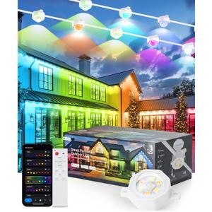 100ft 80led Permanent Outdoor Lights, Outdoor Permanent Lights for House, RGB+IC Color Changing for Year-Round Decor (Halloween/Christmas), IP67 Waterproof & App/Remote Control