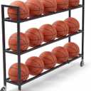 Colingmill Heavy Duty Basketball Rack with Wheels, Multi-Tier Rolling Ball Storage Cart, Sports Equipment Organizer for School, Gym, Club Shoot Training