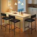 GarveeHome Bar Stools Set of 2, Upholstered Counter Height Bar Stools with Backrest and Footrest, Kitchen Barstools for Island, Counter Bar, Easy Assembly, Black
